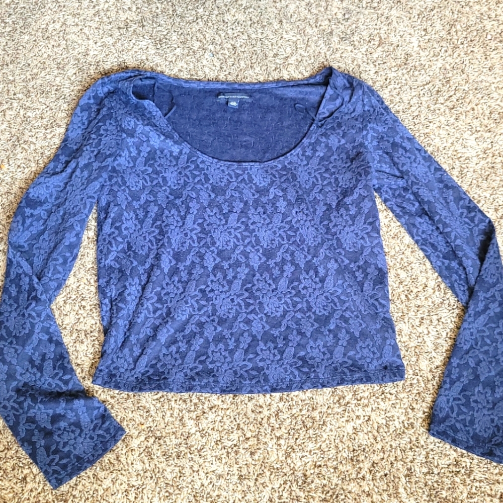 Blue lace crop top